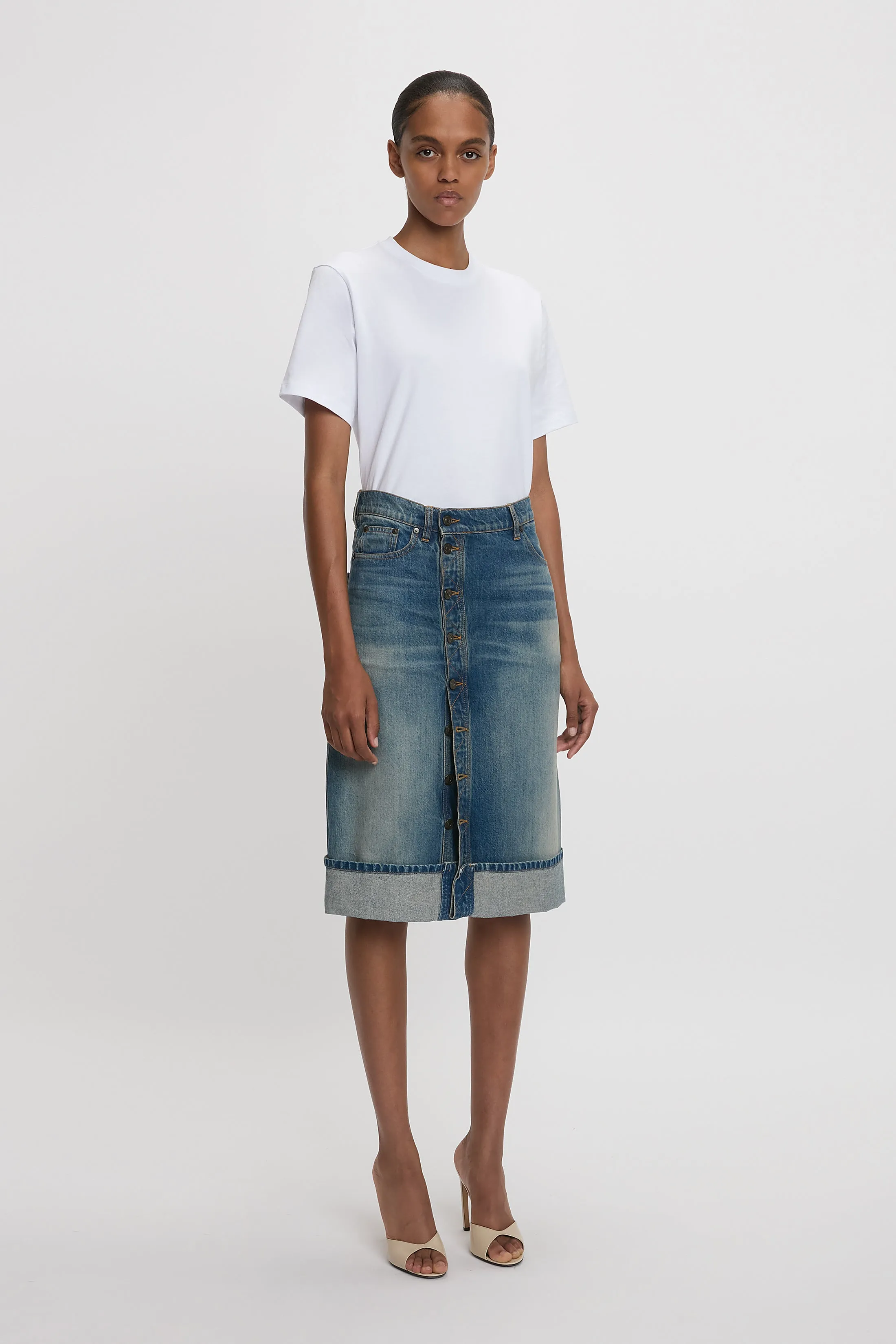 Placket Detail Denim Skirt In Heavy Vintage Indigo Wash sold by Victoria Beckham product image thumbnail 2