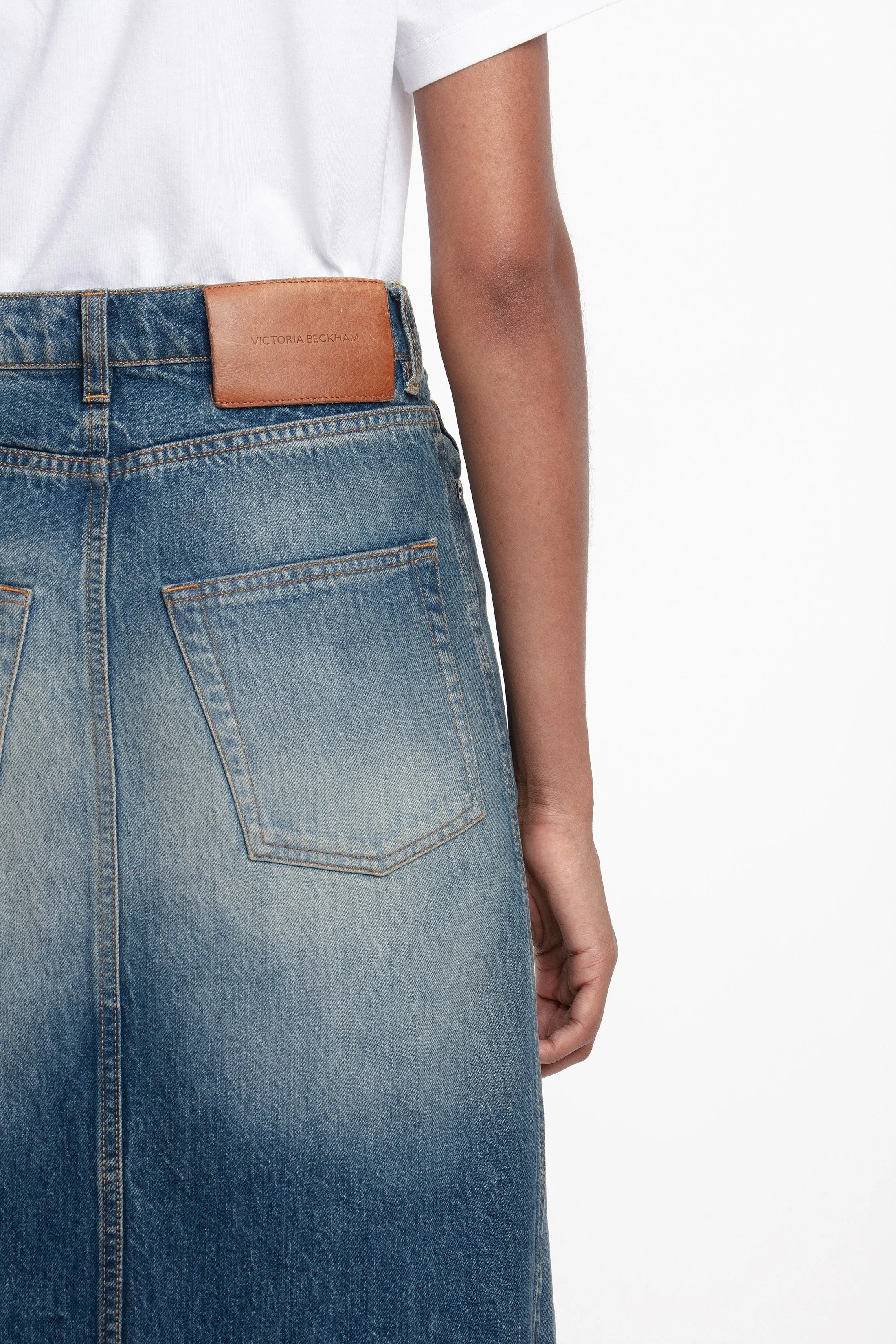 Placket Detail Denim Skirt In Heavy Vintage Indigo Wash sold by Victoria Beckham product image thumbnail 4