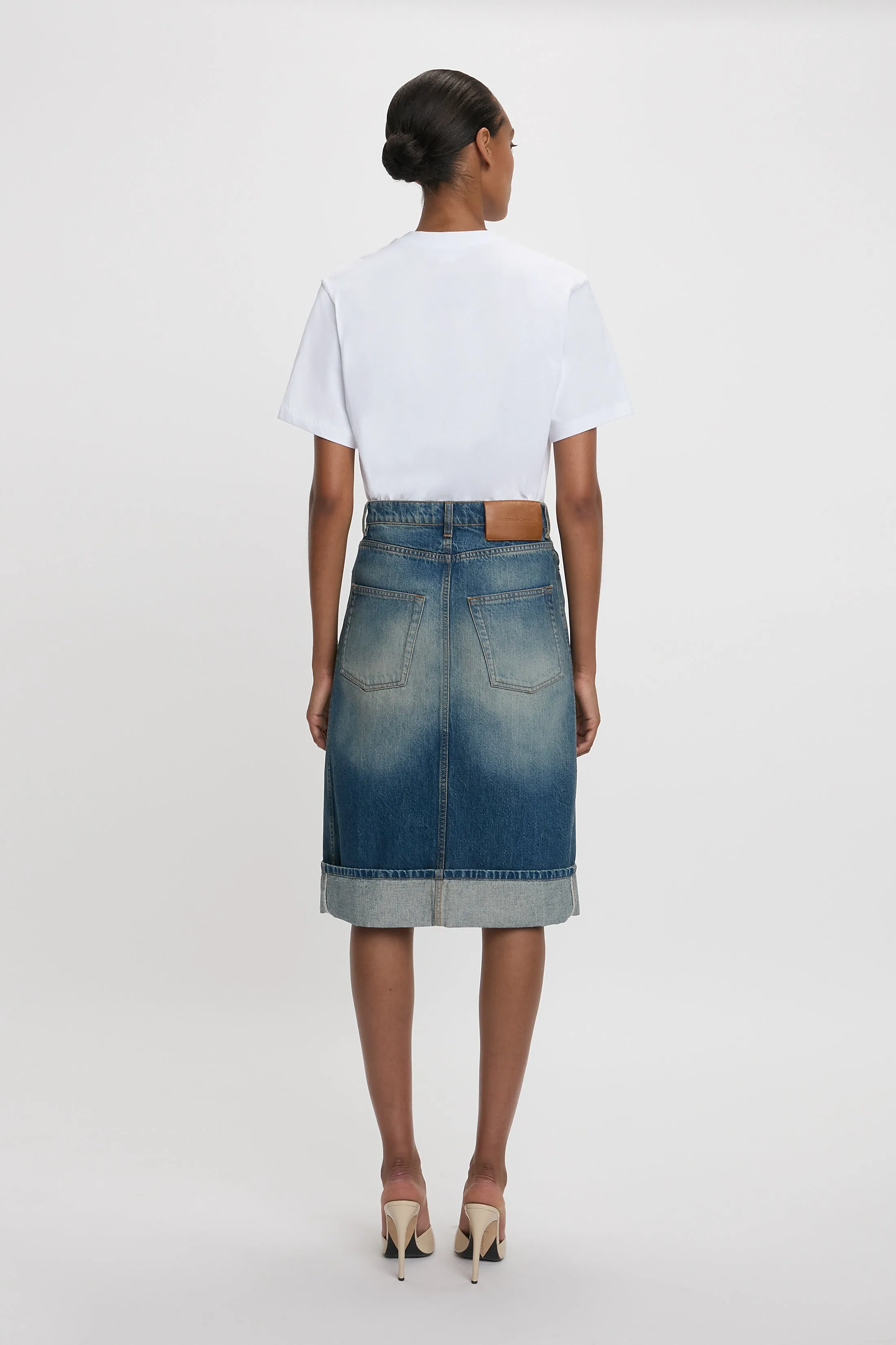 Placket Detail Denim Skirt In Heavy Vintage Indigo Wash sold by Victoria Beckham product image thumbnail 3