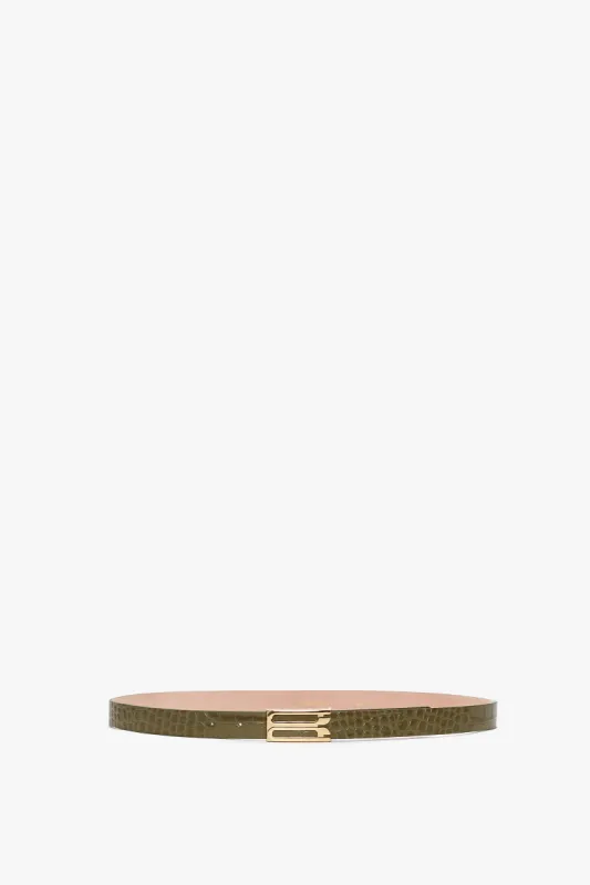 Dorian Belt In Khaki Croc Embossed Calf Leather sold by Victoria Beckham