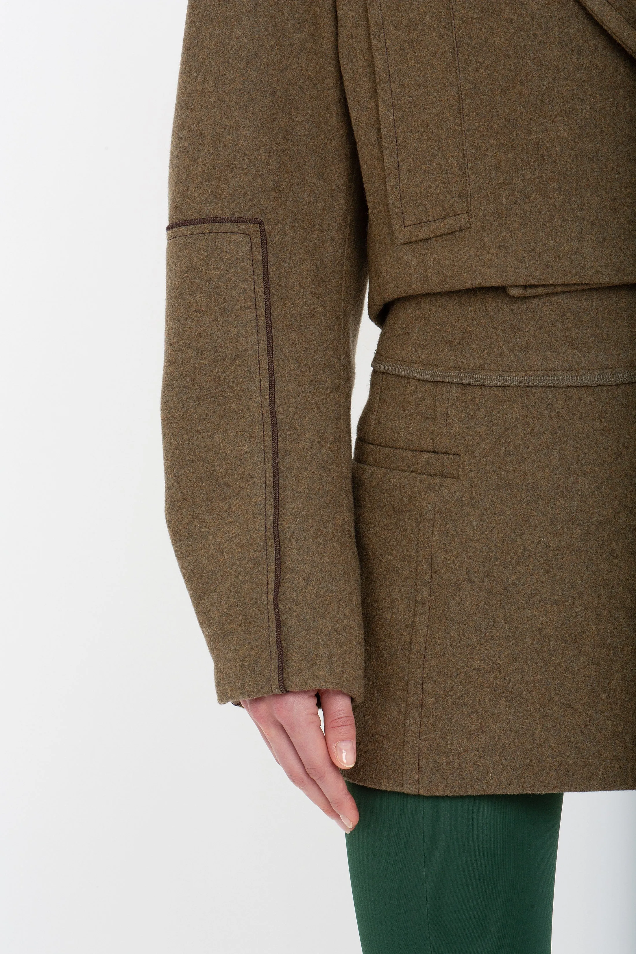 Cropped Pea Coat In Khaki sold by Victoria Beckham product image thumbnail 5