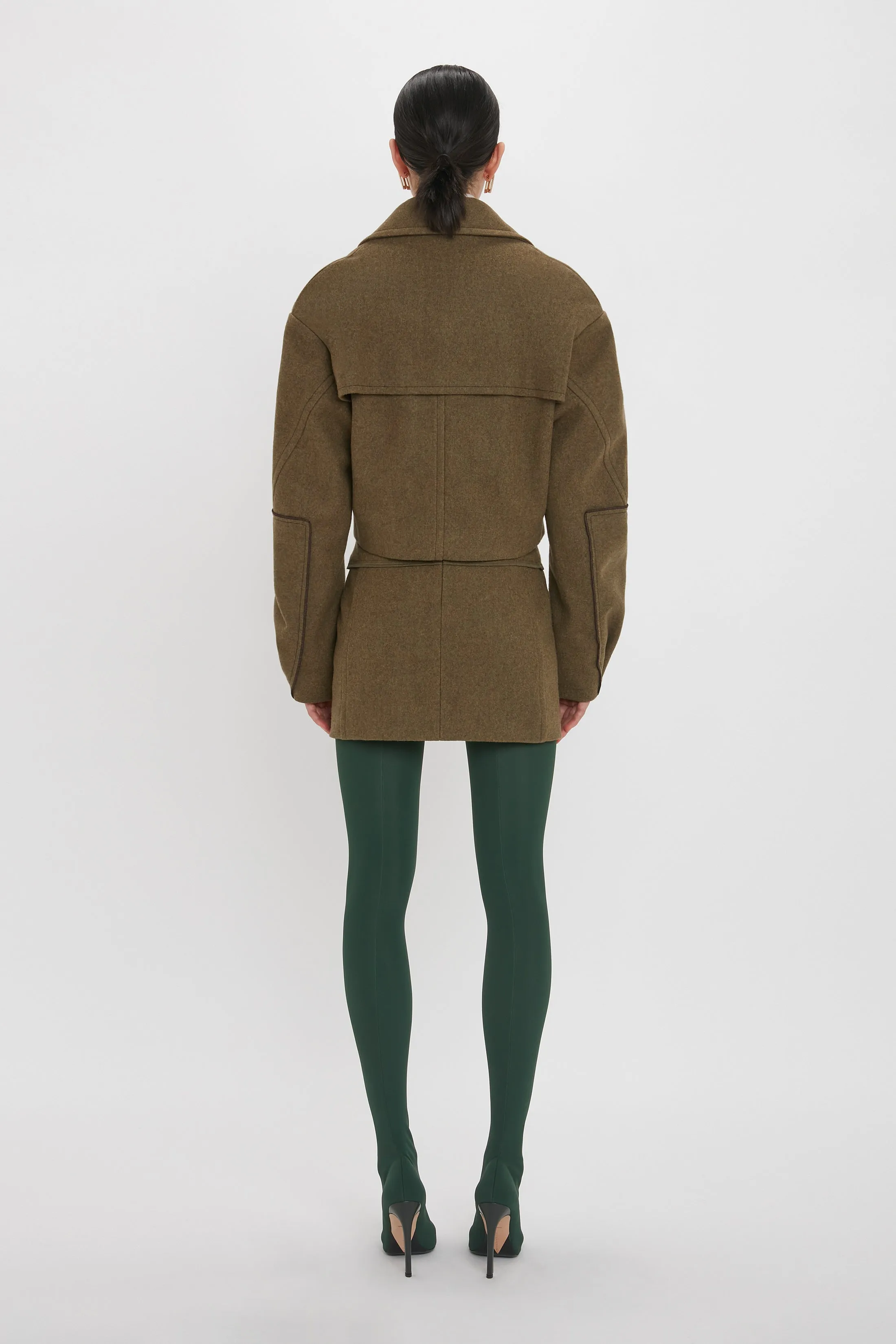 Cropped Pea Coat In Khaki sold by Victoria Beckham product image thumbnail 3