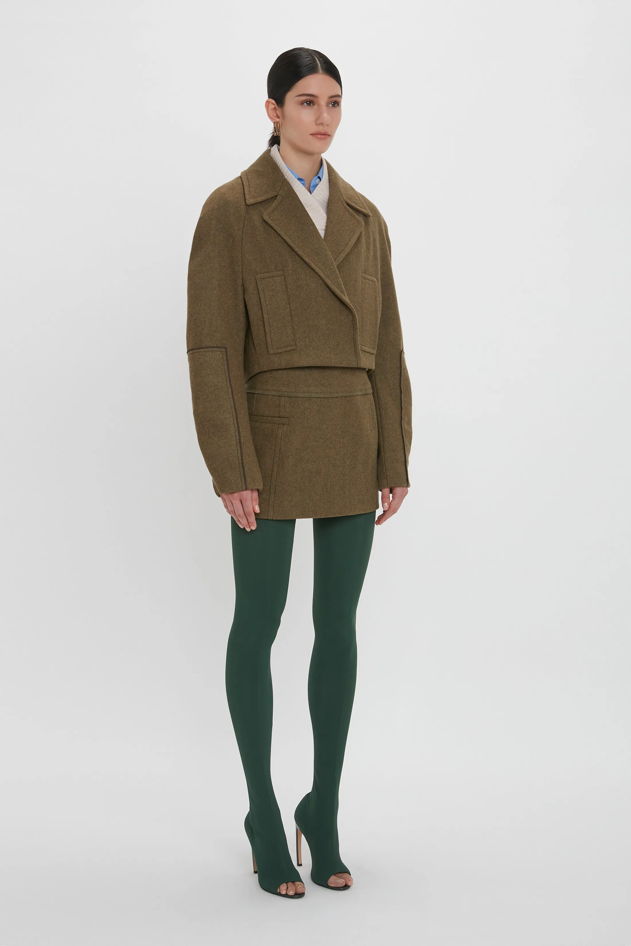 Cropped Pea Coat In Khaki sold by Victoria Beckham product image thumbnail 2