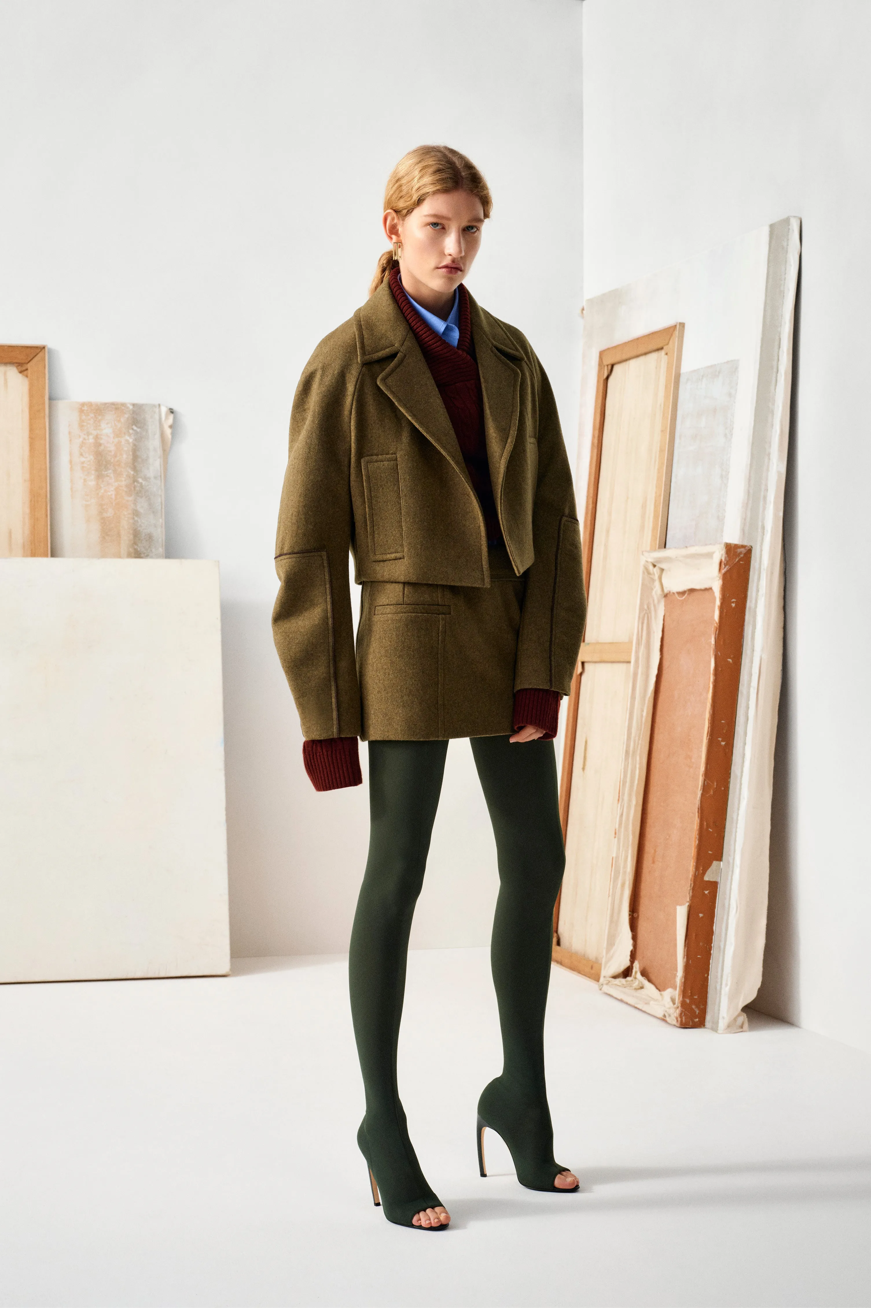 Cropped Pea Coat In Khaki sold by Victoria Beckham product image thumbnail 4