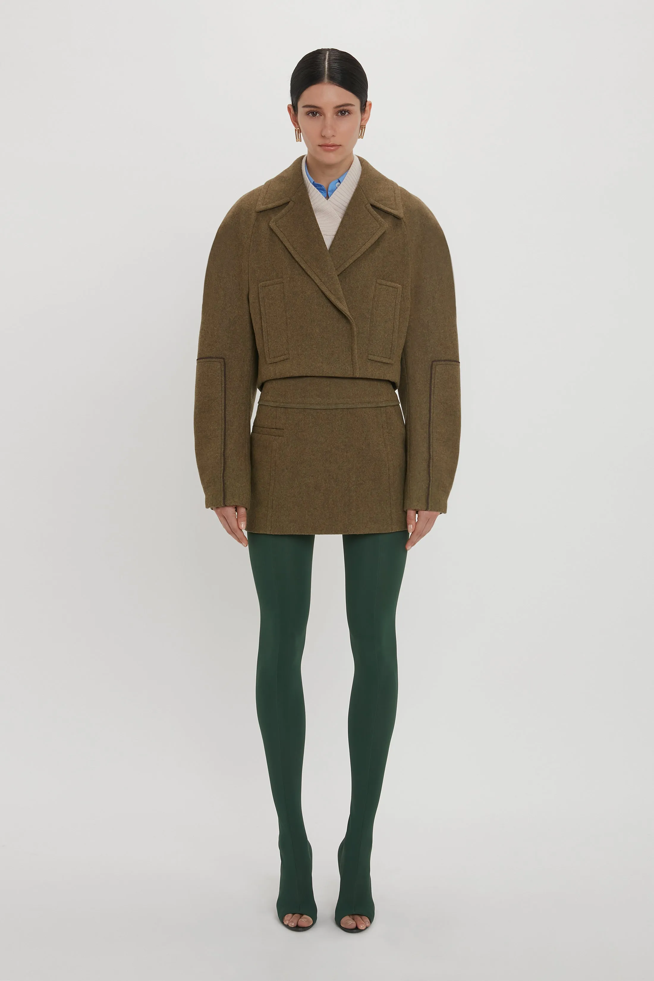 Cropped Pea Coat In Khaki sold by Victoria Beckham