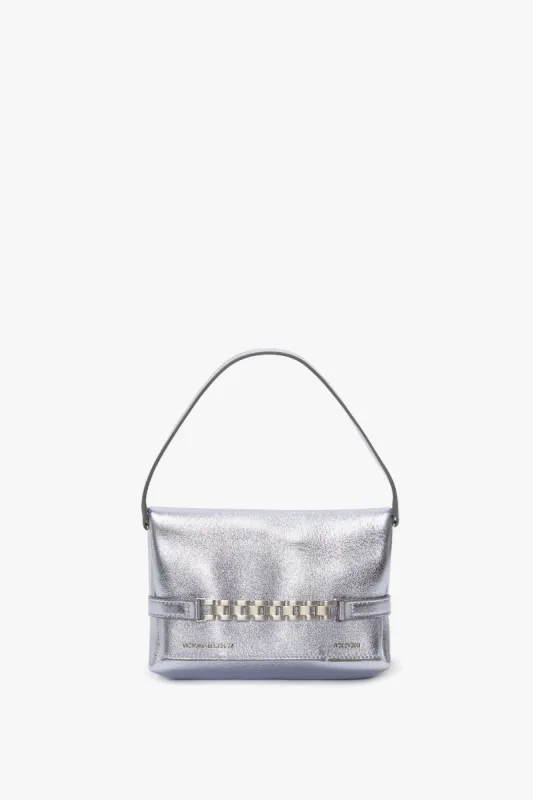 Mini Chain Pouch In Metallic Sky Leather made by Victoria Beckham