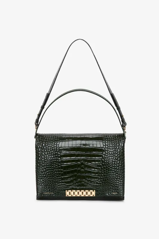 Jumbo Chain Pouch in Dark Forest Croc-Effect Leather made by Victoria Beckham