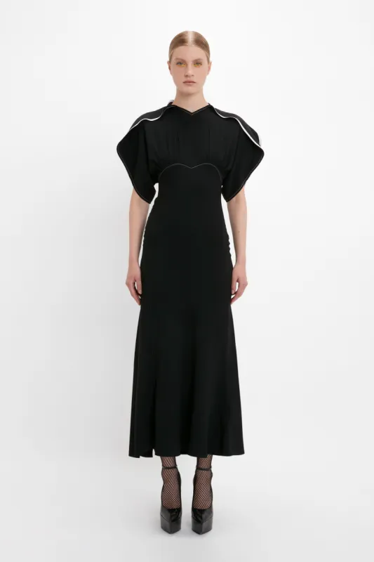 Drape Sleeve Midi Dress In Black sold by Victoria Beckham