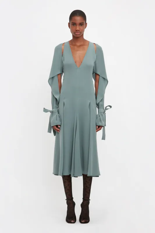 Tie Sleeve Midi Dress In Stone sold by Victoria Beckham