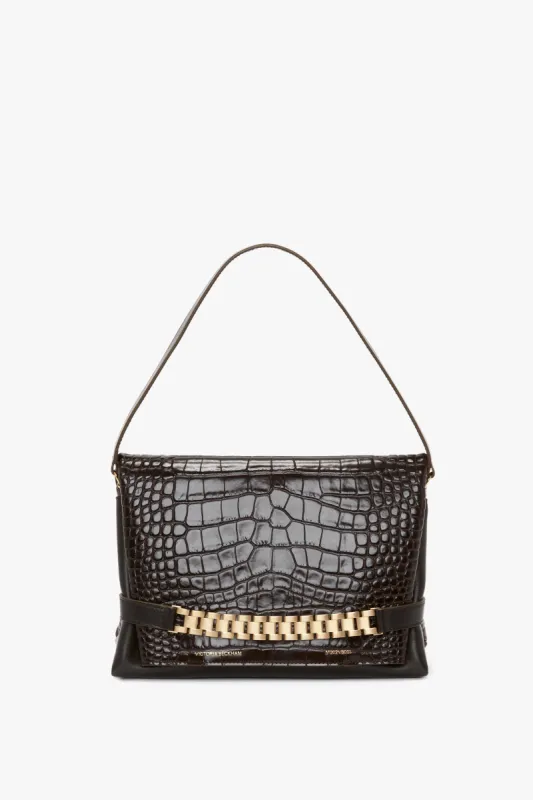 Chain Pouch With Strap In Chocolate Croc-Effect Leather made by Victoria Beckham