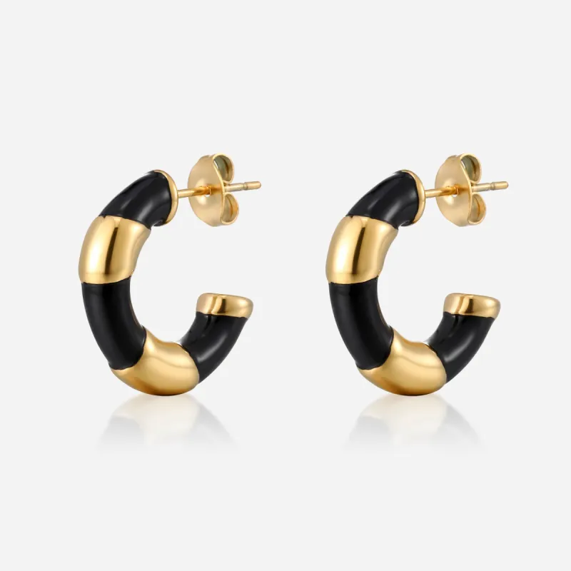 Black Enamel and Gold Hoops sold by Victoria Emerson