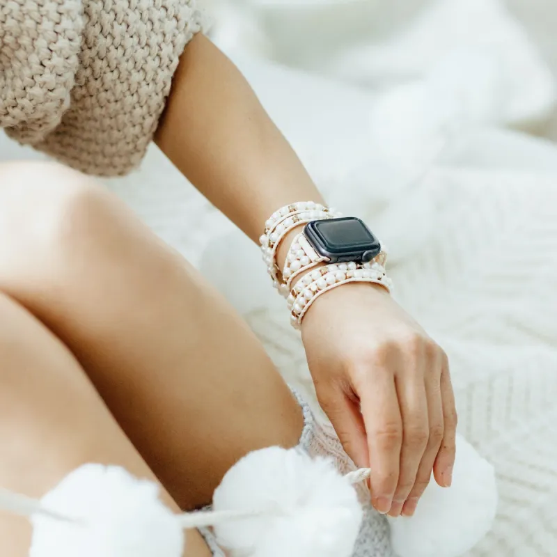 Freshwater Pearls on Ivory With Gold Accent Apple Watch Strap sold by Victoria Emerson