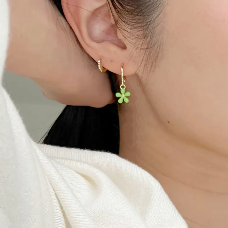 Green Daisy Huggie Earrings sold by Victoria Emerson