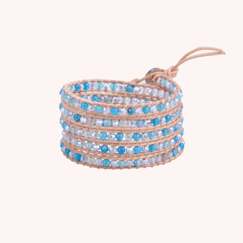 Clear and Sky Blue Crystals - Natural Leather made by Victoria Emerson