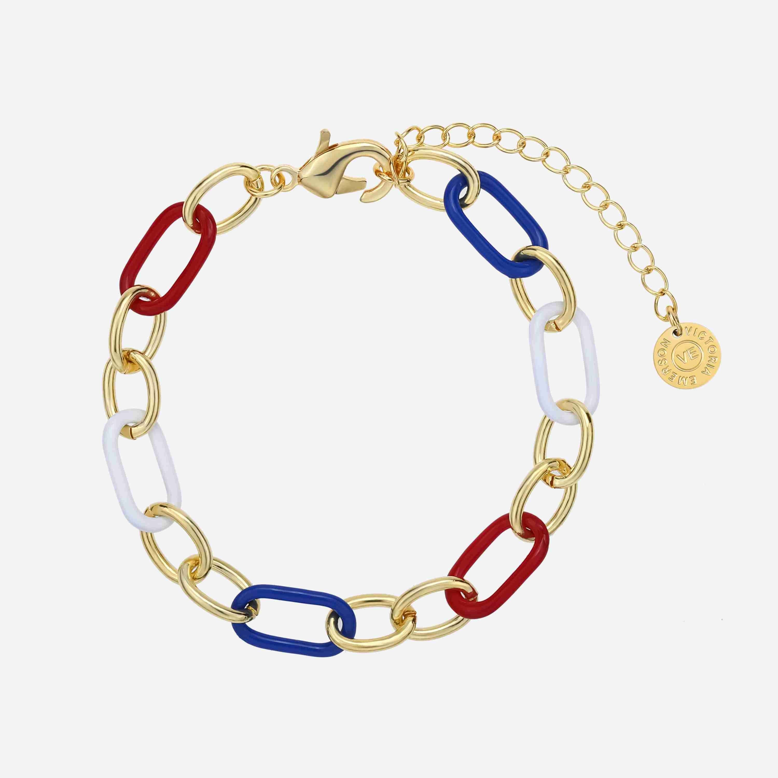 Stars & Stripes Gold Paperclip Link Bracelet sold by Victoria Emerson