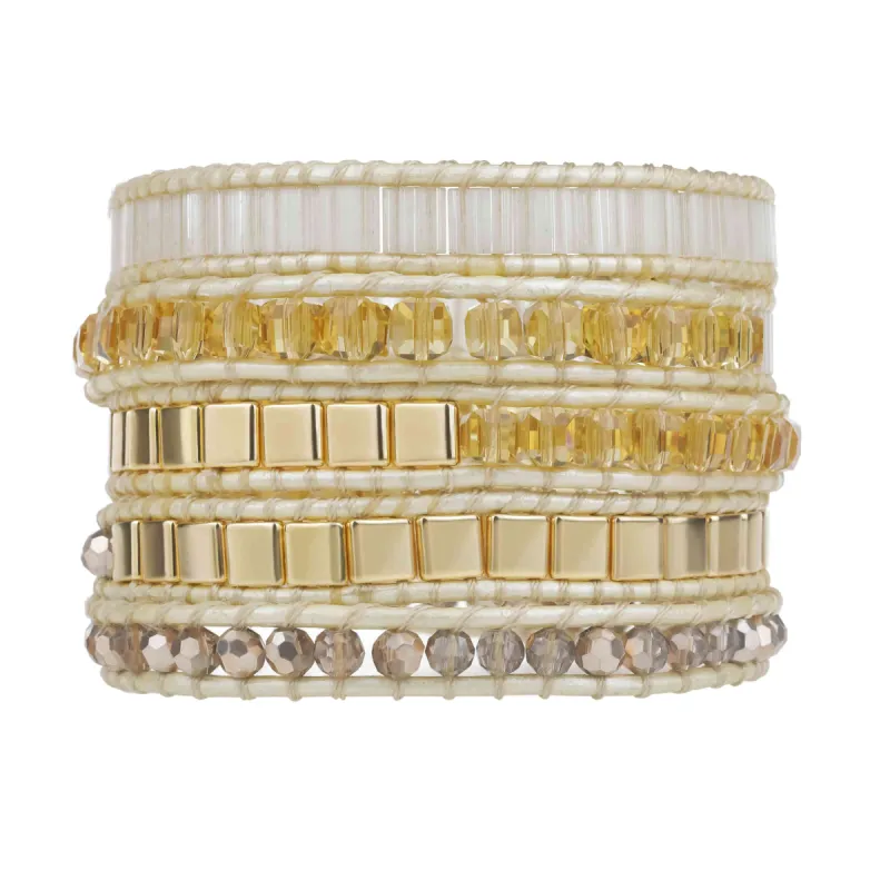 Square Gold Beads with Tila Beads and Amber Crystals sold by Victoria Emerson