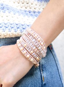 Orange Jade & Pink Pearls on Natural sold by Victoria Emerson