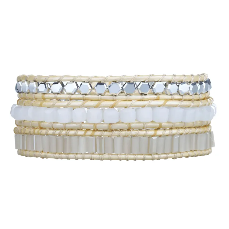 Silver Beads and Cream Crystals on Ivory sold by Victoria Emerson