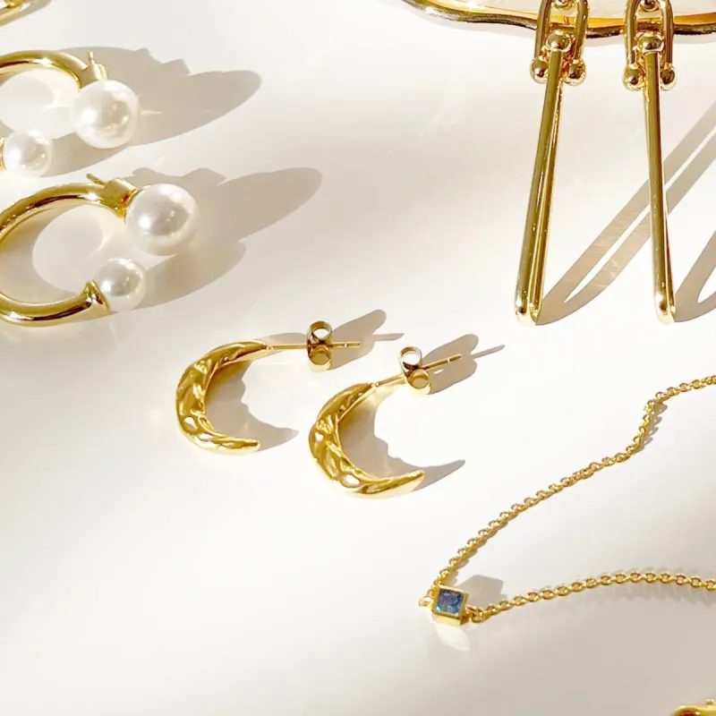 Ellie Dainty Feathered Gold Huggies sold by Victoria Emerson