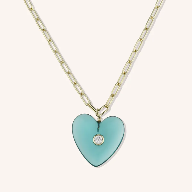 Turquoise Glass Heart Statement Necklace sold by Victoria Emerson