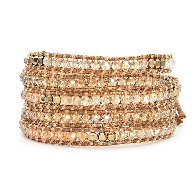 Crystals and Gold Beads on Tan Leather sold by Victoria Emerson