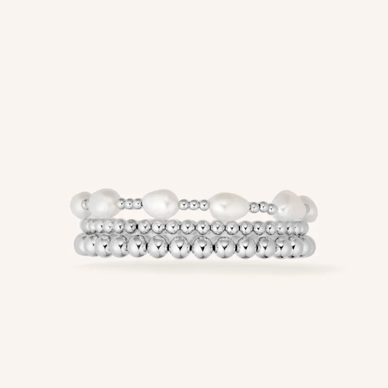 Silver And Pearl Stacking Set sold by Victoria Emerson