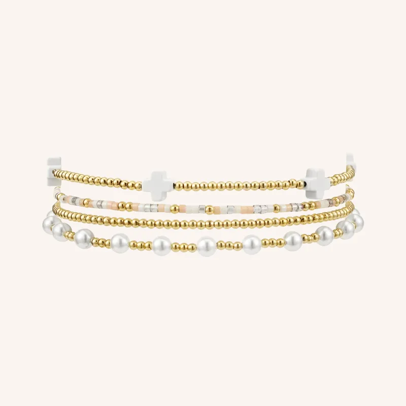Rachel Mixed Pearl and Gold Beads Stacking Set sold by Victoria Emerson
