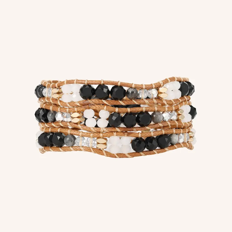 Black Crystals on Natural Leather Three Wrap Bracelet sold by Victoria Emerson