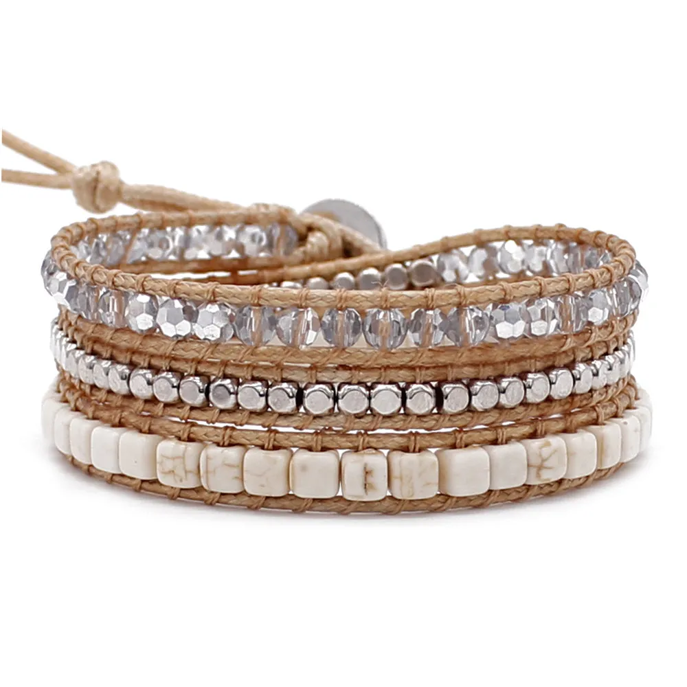 Emerald Cut Howlite Three Wrap Bracelet sold by Victoria Emerson