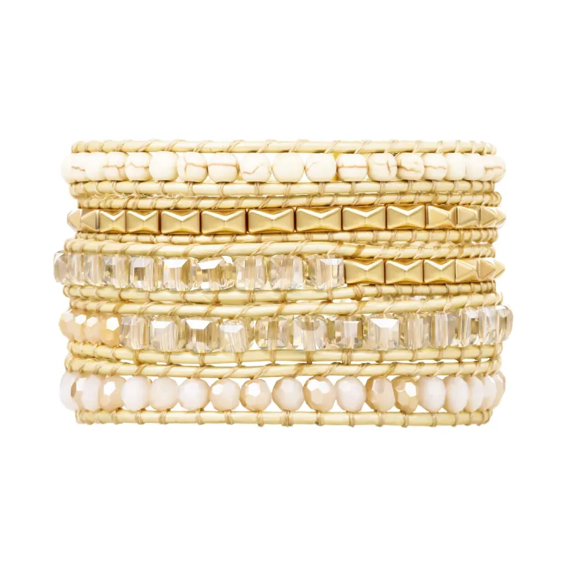 Gold and Natural Square Cut Crystals Five Wrap Bracelet sold by Victoria Emerson