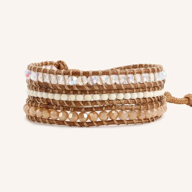 Neutral Crystals on Natural Leather Three Wrap Bracelet sold by Victoria Emerson