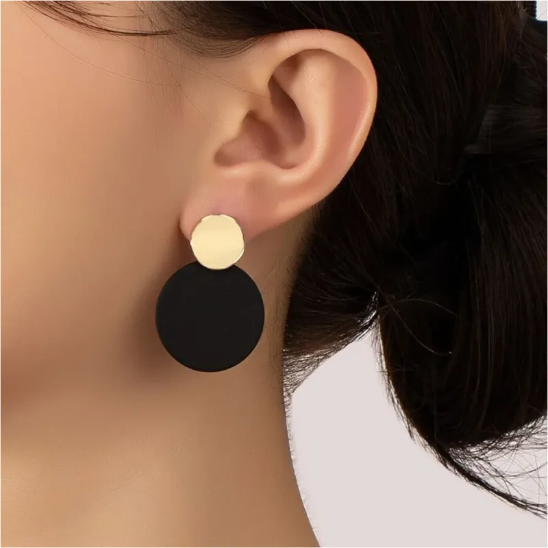 Black & Gold Two-Tone Circle Earrings made by Victoria Emerson