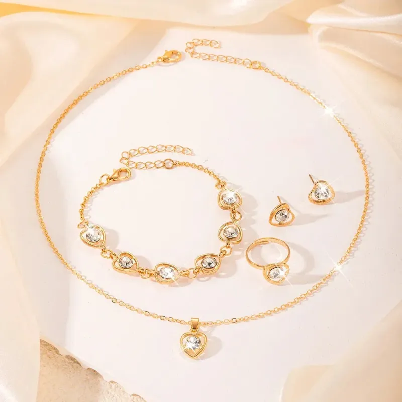 Women's 5-Piece White Crystal Jewelry Set — Necklace, Bracelet, Ring & Earrings sold by Victoria Emerson