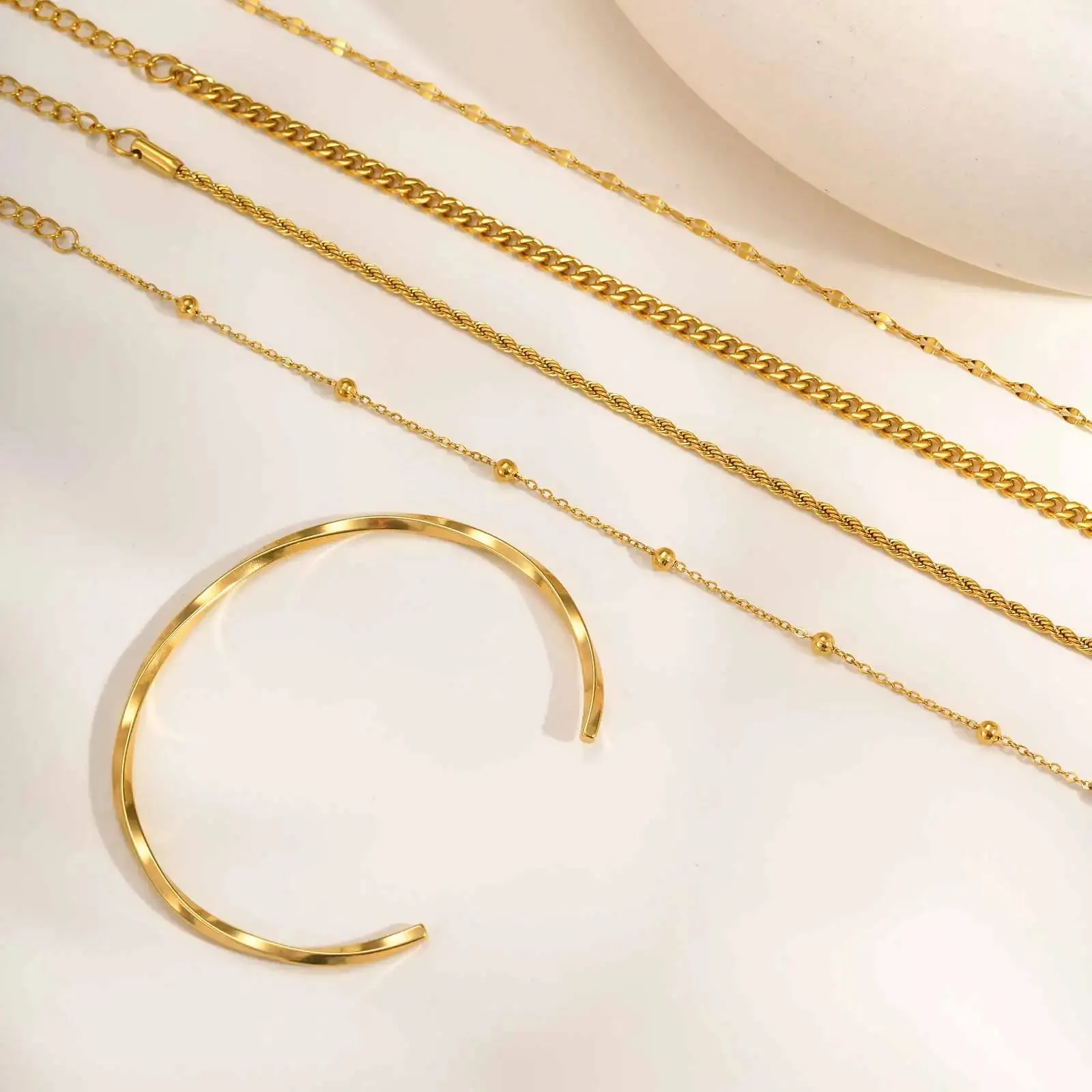 18K Gold Layered Chain & Cuff Bracelet Stack sold by Victoria Emerson product image thumbnail 2