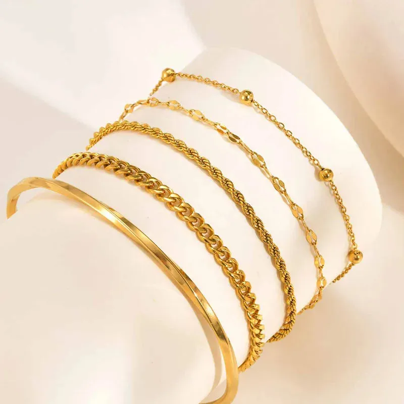 18K Gold Layered Chain & Cuff Bracelet Stack sold by Victoria Emerson