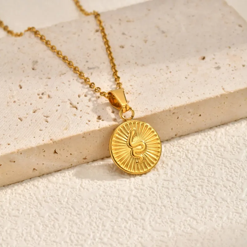 Round Disc Handmade Animal Snake Pendant Necklace, Women's Stainless Steel Delicate New Jewelry Tarnish Free made by Victoria Emerson