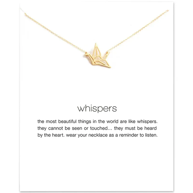 Whispers Card Necklace Origami Crane Pendant sold by Victoria Emerson