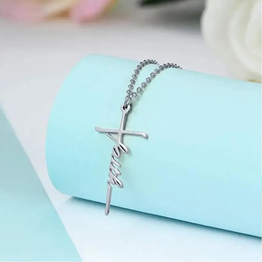 Silver Plated Alloy Faith Cross Pendant Necklaces sold by Victoria Emerson product image thumbnail 5
