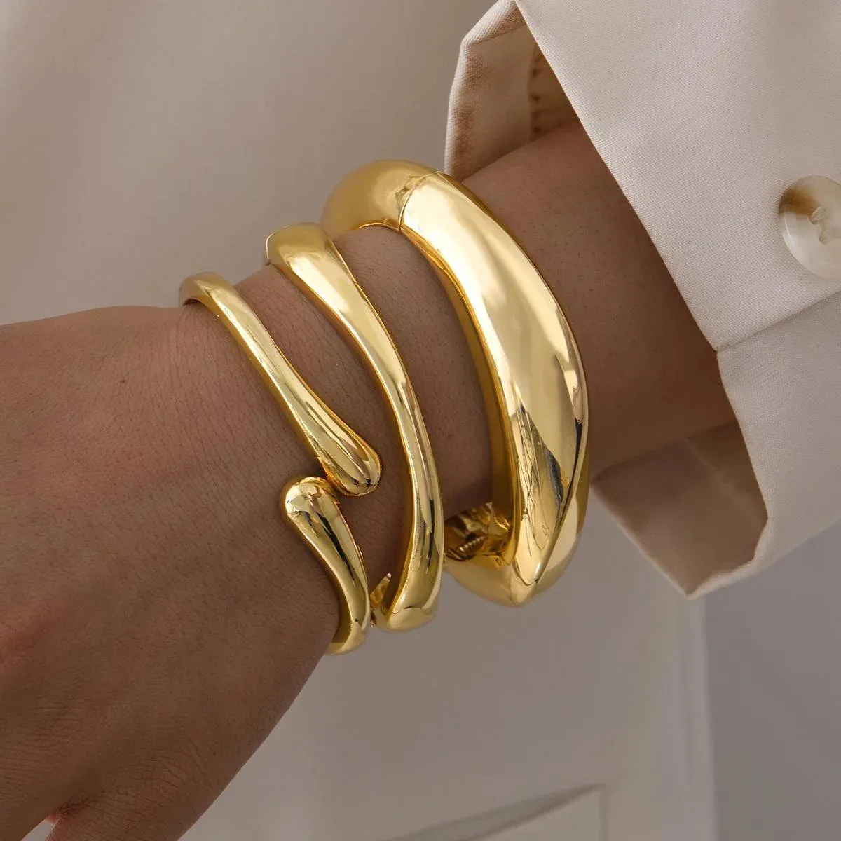 Gold Chunky Open Cuff Set sold by Victoria Emerson