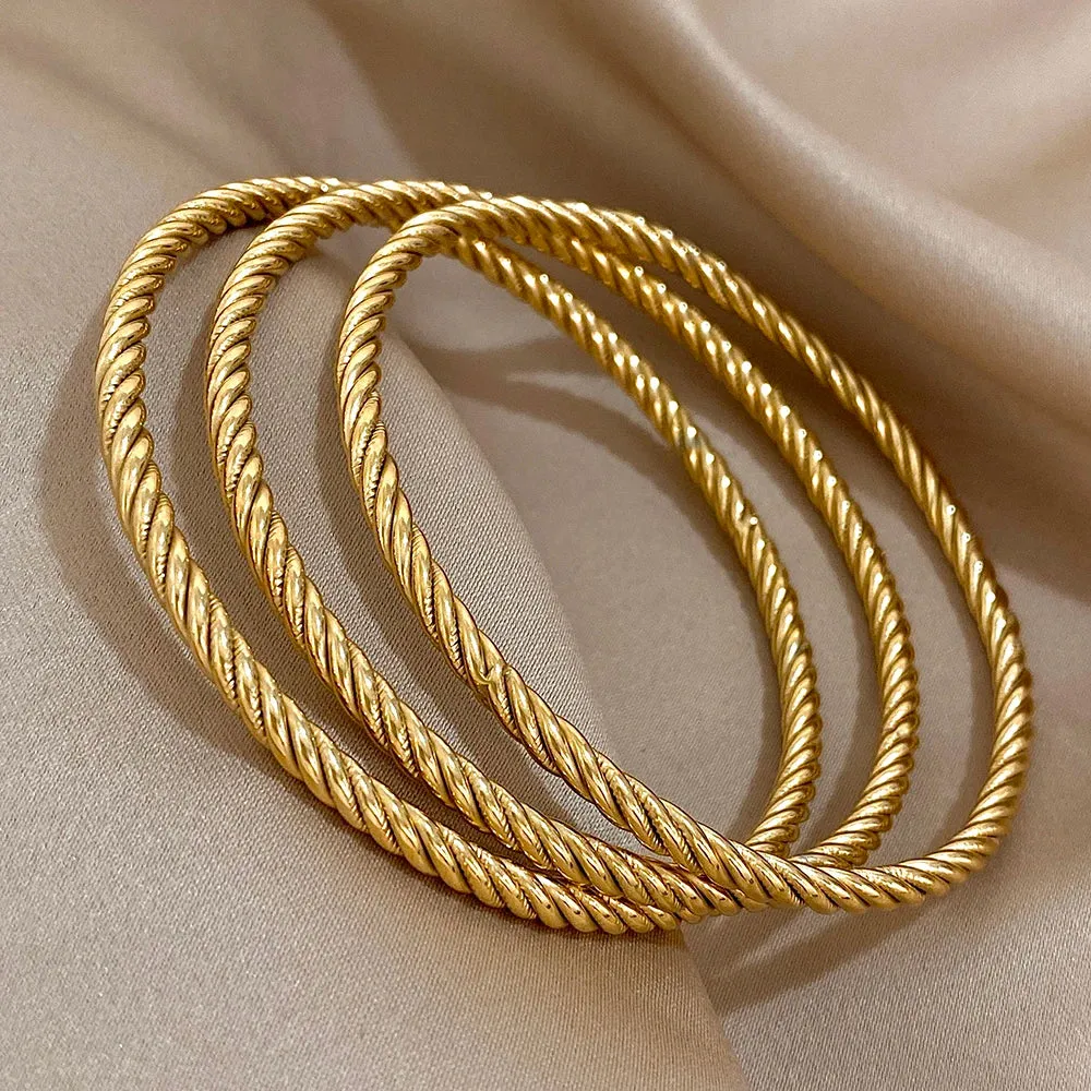 18K Gold-Plated Twisted Bangle Set (3-Piece) sold by Victoria Emerson product image thumbnail 4