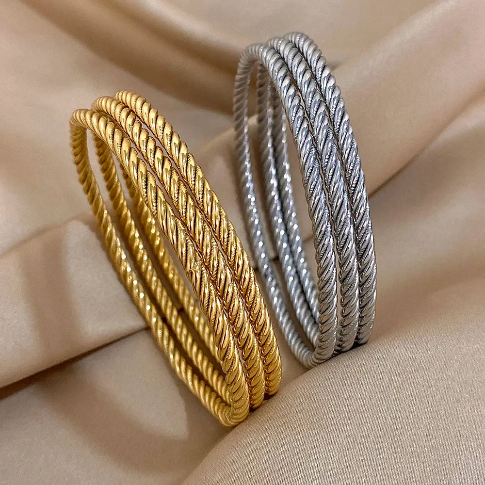 18K Gold-Plated Twisted Bangle Set (3-Piece) sold by Victoria Emerson product image thumbnail 2