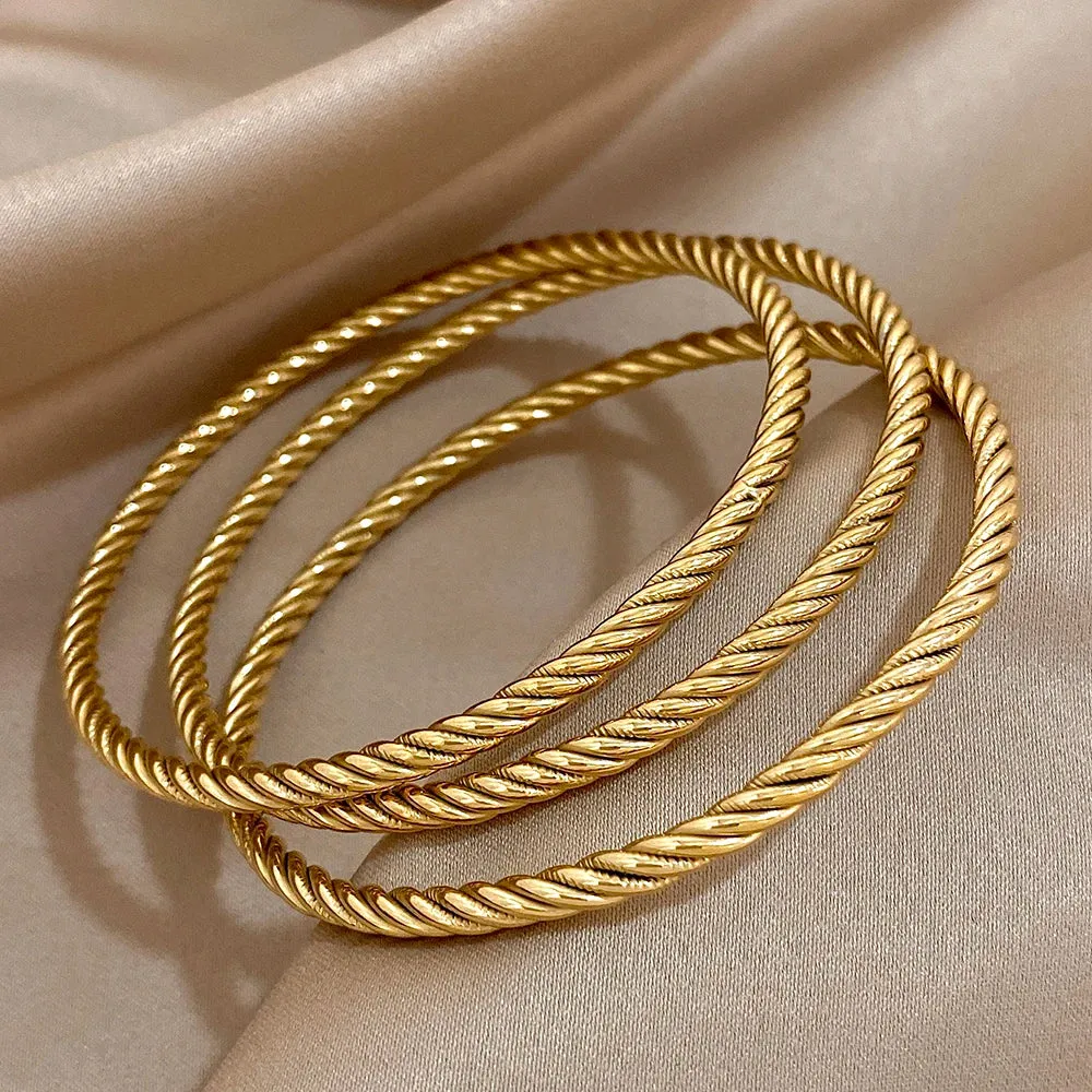 18K Gold-Plated Twisted Bangle Set (3-Piece) sold by Victoria Emerson product image thumbnail 3