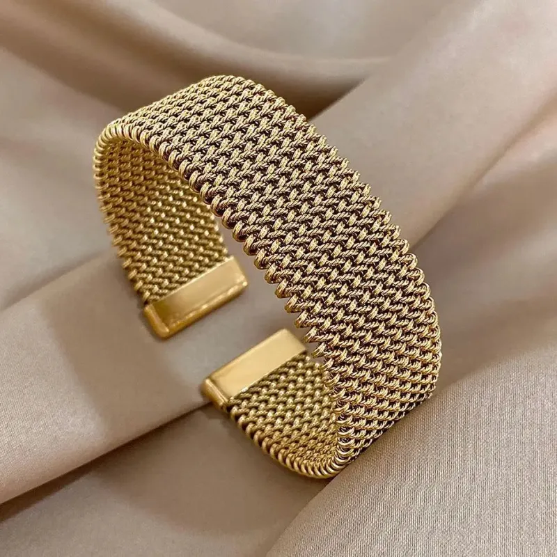 Woven Gold Cuff Bracelet made by Victoria Emerson