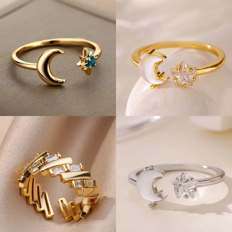 Crescent Moon & Star Adjustable Ring made by Victoria Emerson