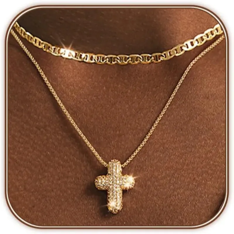 Bubble Cross Layered Necklace made by Victoria Emerson