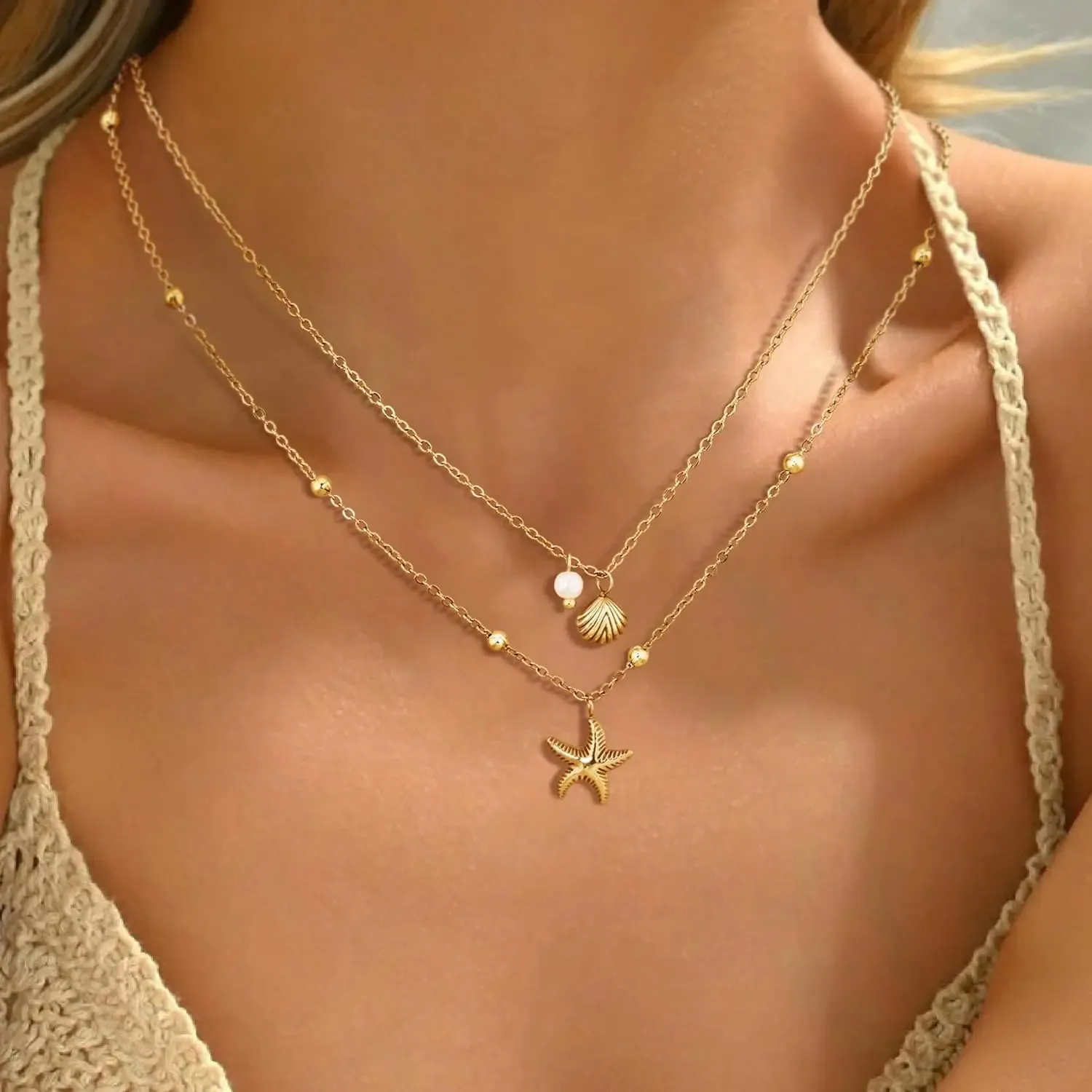 Shell & Pearl Layered Necklace sold by Victoria Emerson product image thumbnail 4