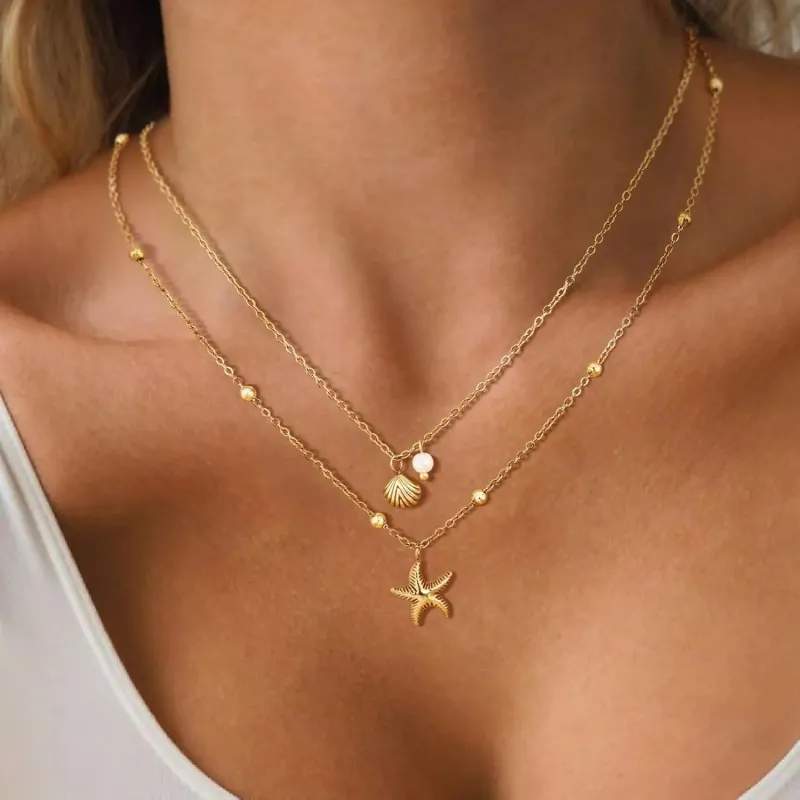 Shell & Pearl Layered Necklace made by Victoria Emerson