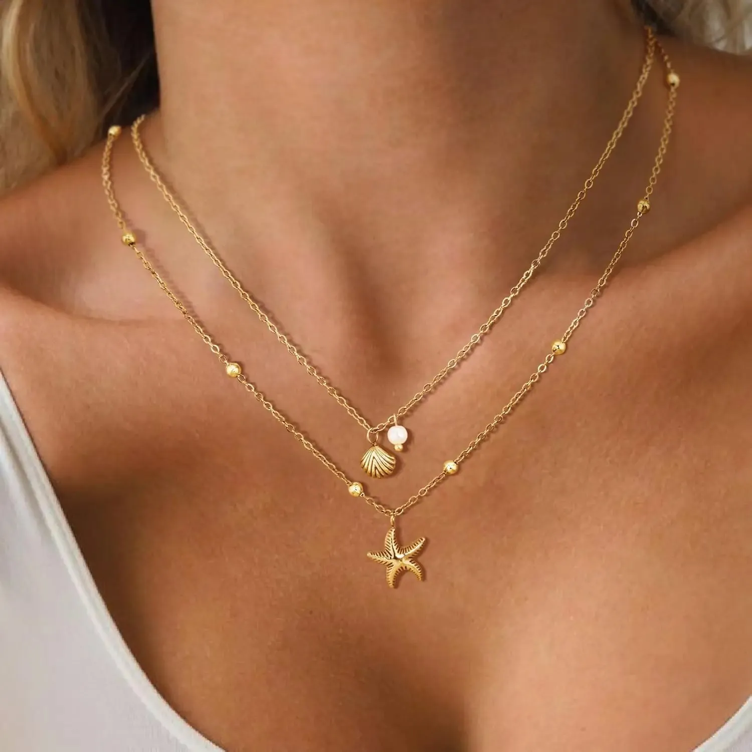 Shell & Pearl Layered Necklace sold by Victoria Emerson