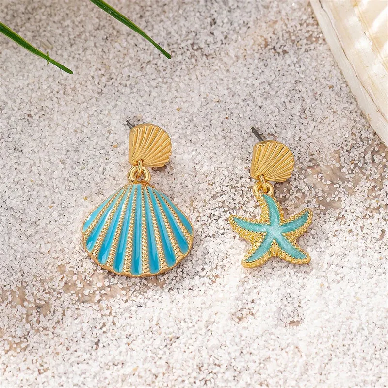 Asymmetrical Shell & Starfish Drop Earrings sold by Victoria Emerson product image thumbnail 3