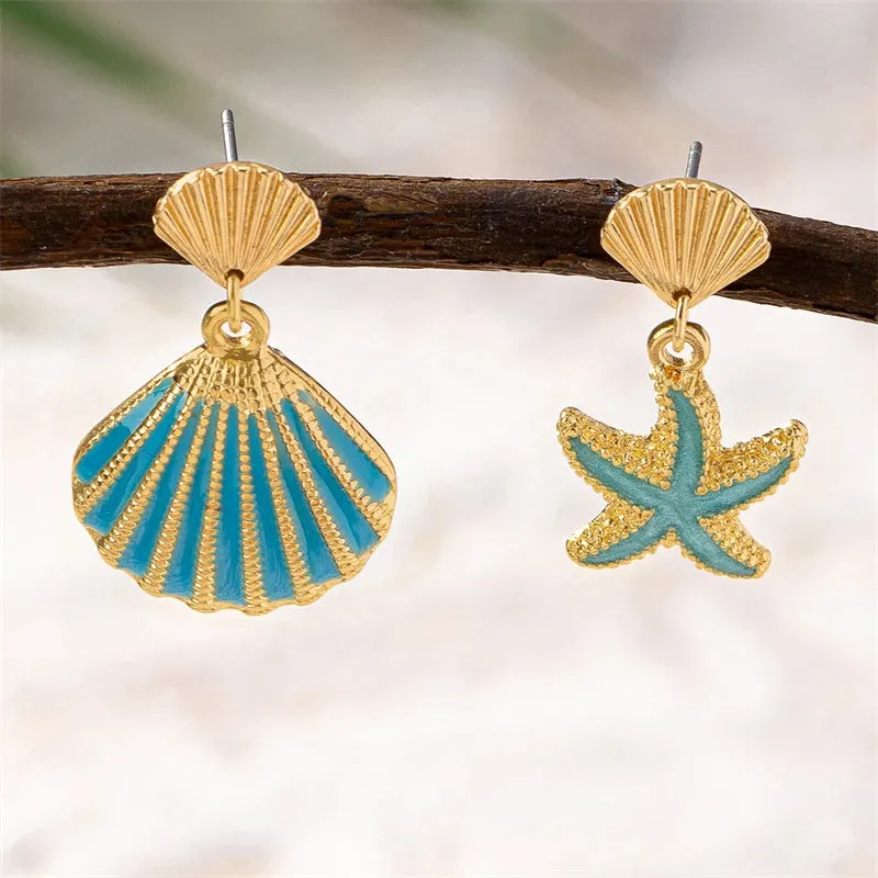 Asymmetrical Shell & Starfish Drop Earrings sold by Victoria Emerson product image thumbnail 4